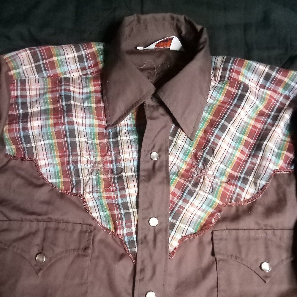 Vintage H Bar C Embroidered Plaid Western Pearl Snap Shirt